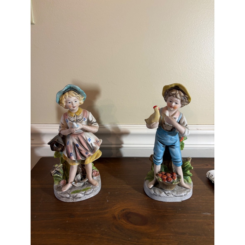 Vintage Homco Porcelain Boy and Girl Figurines Farmhouse Country Decor Set of 2